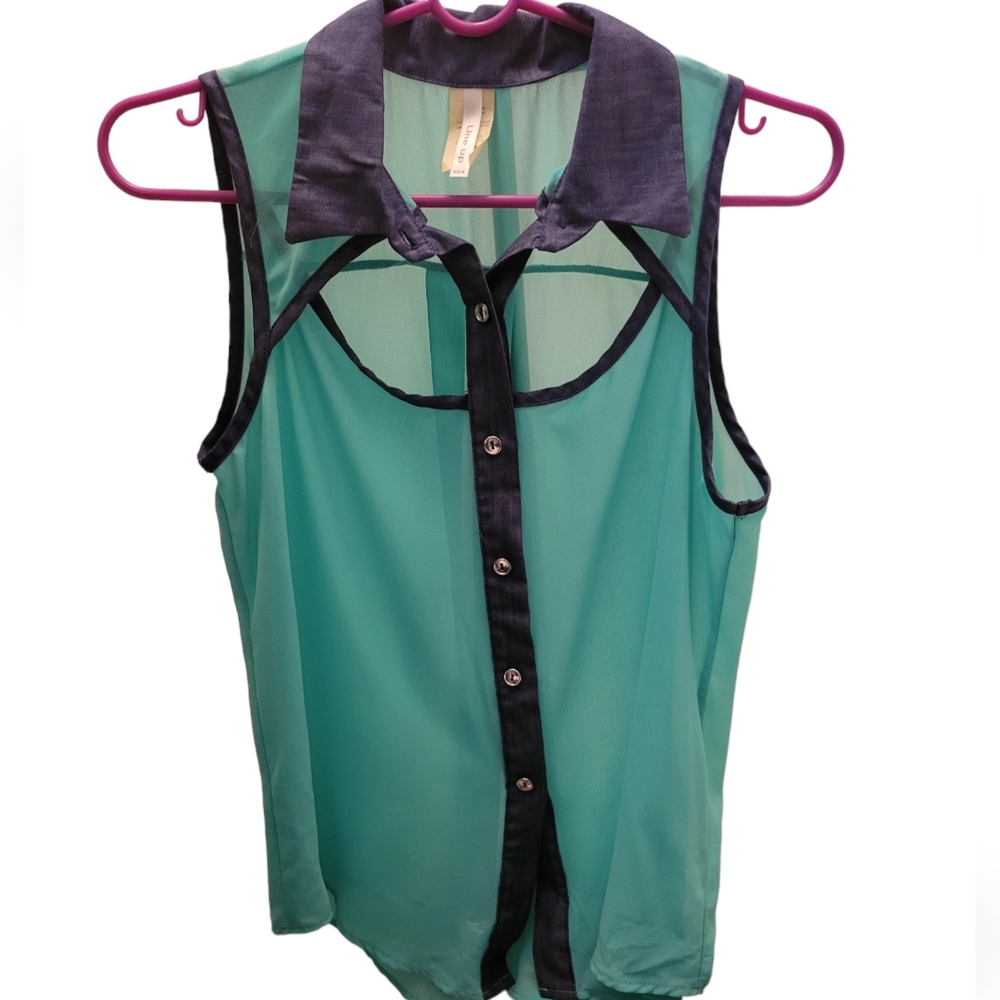 SHEER GREEN AND BLUE KEYHOLE TANK